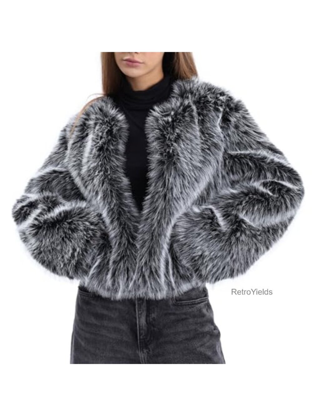 Faux Fur Long Sleeve Cropped Coat Open Front Casual Warm